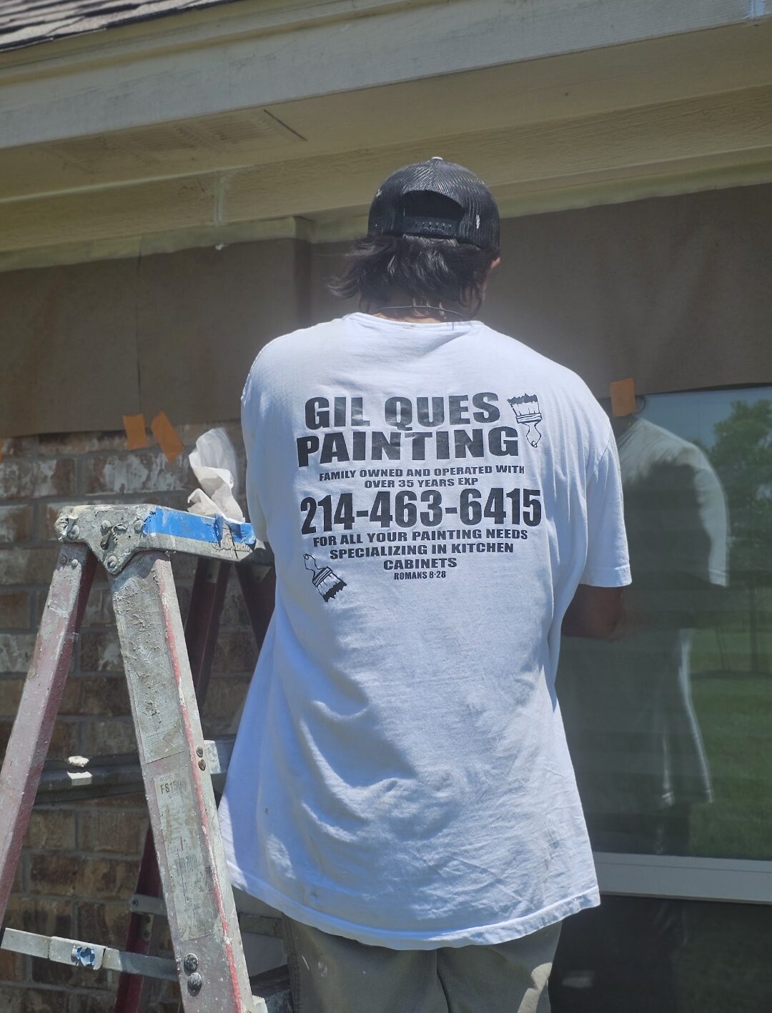 Front door refinish by Gilques painter in uniform
