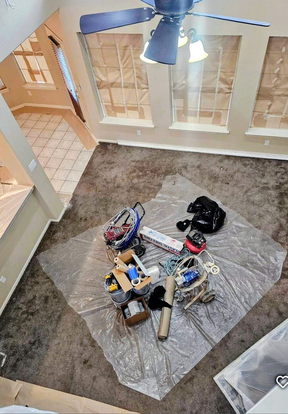 Commercial prep with plastic drop cloths
