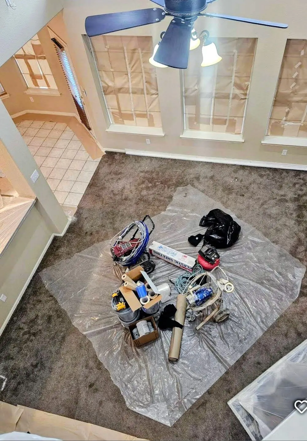 Commercial prep with plastic drop cloths